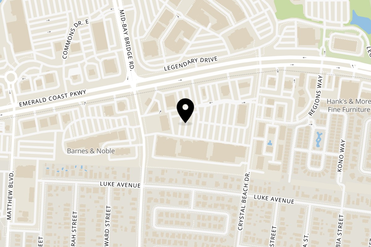 Map showing the location of O'Quigley's Seafood Steamer & Oyster Sports Bar on 34940 Emerald Coast Pkwy Unit 101 in Destin